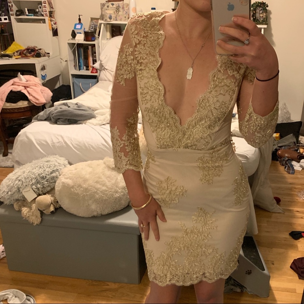 Gold dress with lace up back